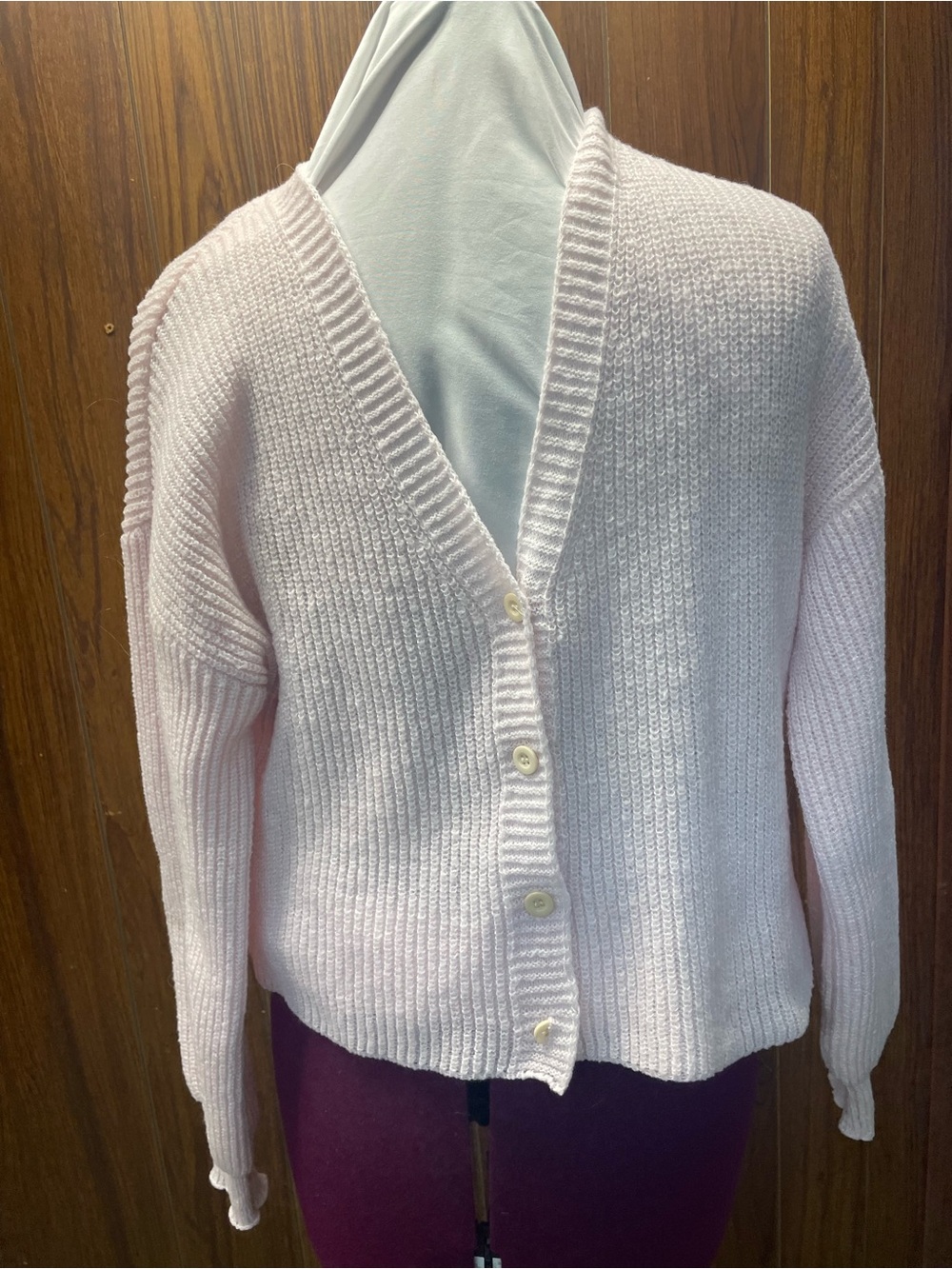 Soft Pastel Pink V-Neck Button Front Cardigan
